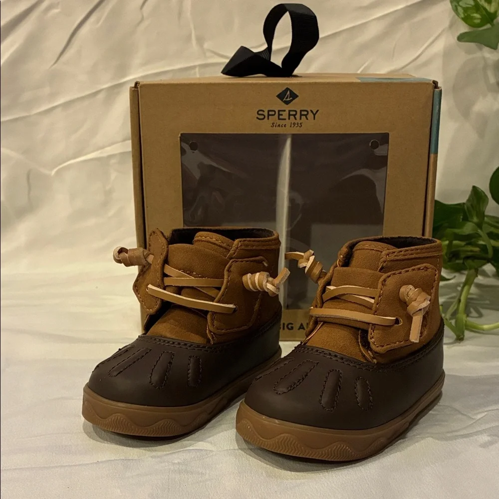 NWT Sperry Baby Size 2 Icestorm Crib Shoes Duck Boot Brown & Tan - Unisex (ABBA)